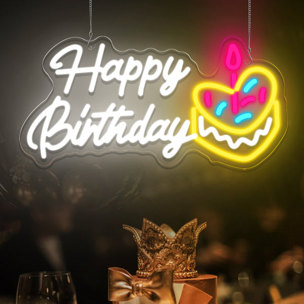 Happy Birthday With Cake Neon Sign